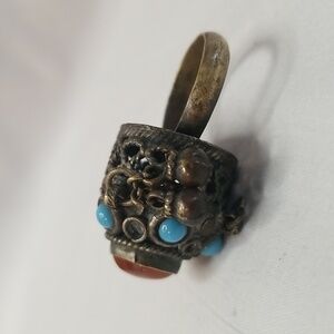 Vintage Brass Moroccan Style Ring with Bangles & Stones Size 7